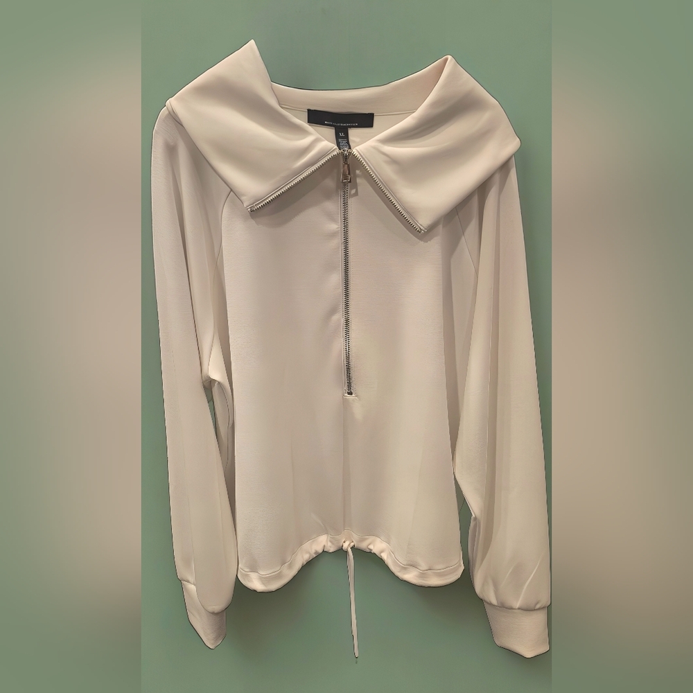 Cream Zip Neck Pullover